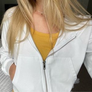 White Cropped Zip Up Hoodie